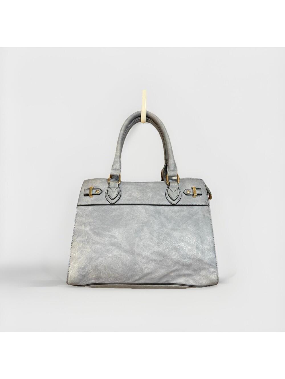 Dark Gray Faux Leather Studded 2-in-1 Tassel Tote B1